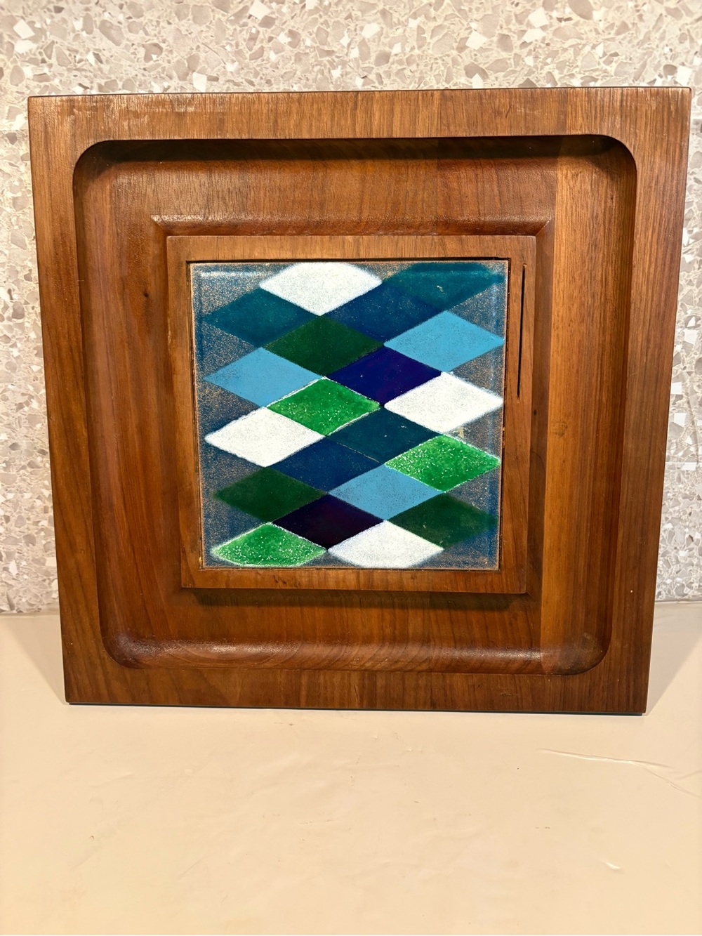 MCM Ernest Sohn Design Maple & Harlequin Tile Ceramic Charcuterie Cheese Board